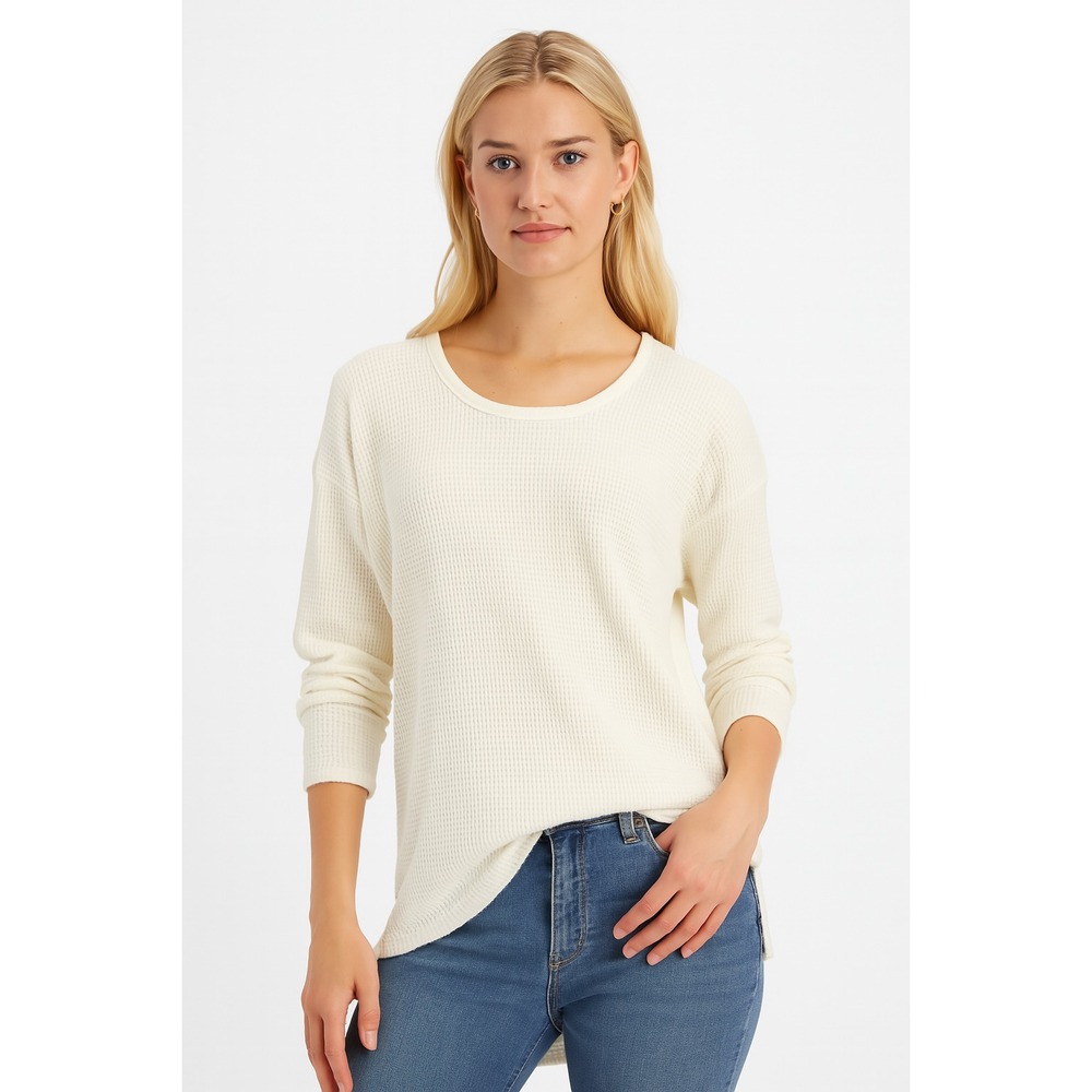 Style & Co Waffle-Knit Tunic Winter White Women's Size L Long Sleeve Top Cozy